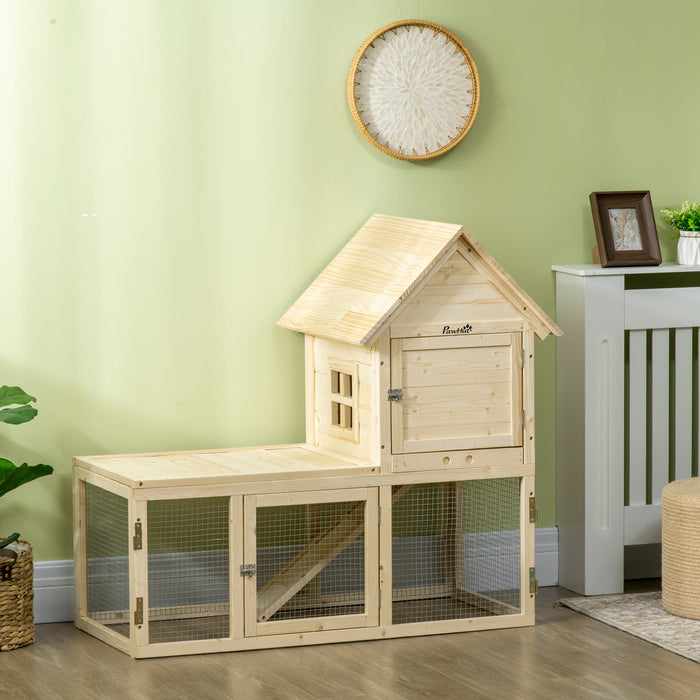 EasyComfort Conigliera per Interno in Legno d'Abete con Vassoio Estraibile, 3 Porte e Area Esterna, 151.5x106x97 cm