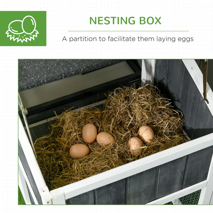 Easycomfort Pollaio Prefabbricato in Legno con Area Aperta, Casetta e Nido, 161.5x62.5x115cm, Grigio