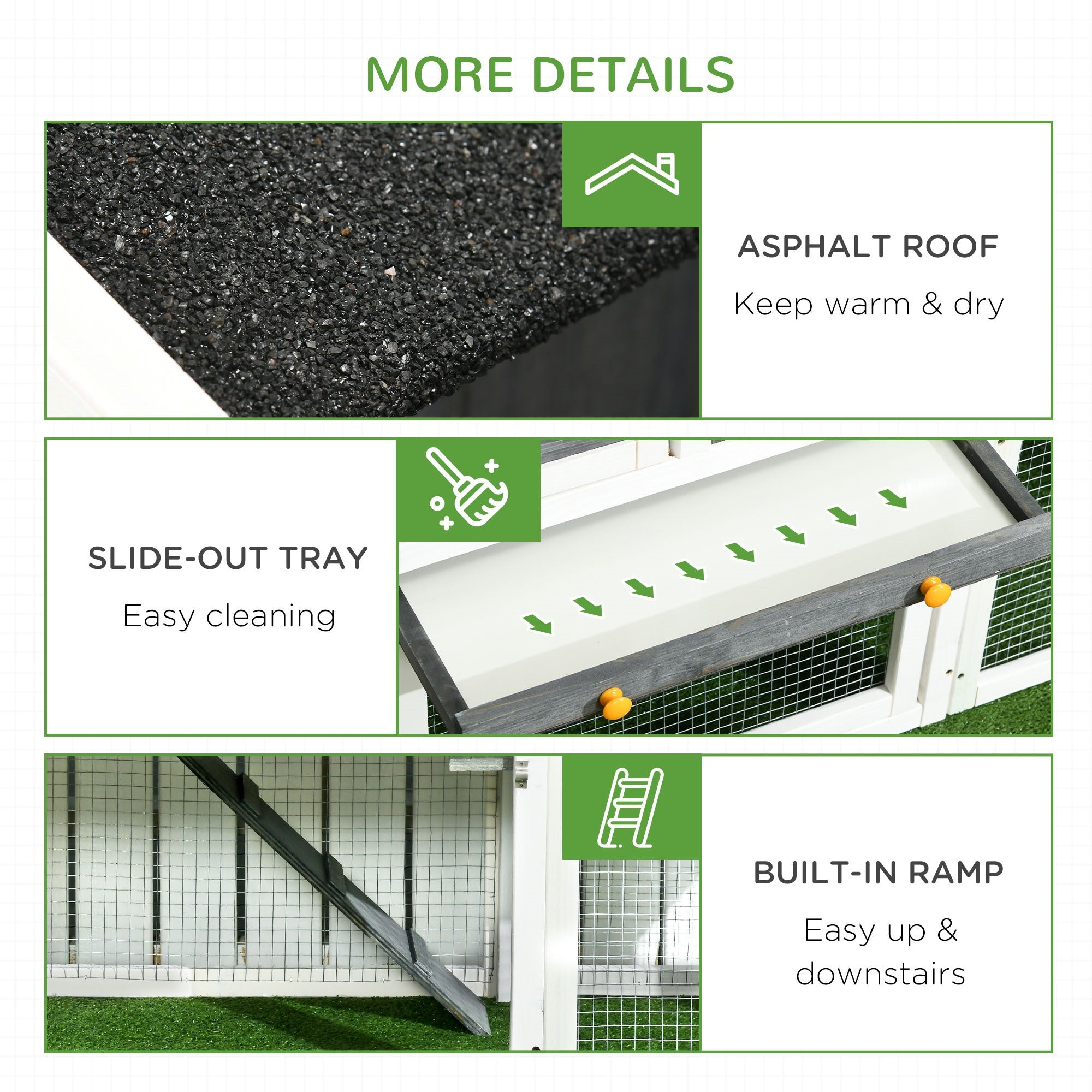 Easycomfort Pollaio Prefabbricato in Legno con Area Aperta, Casetta e Nido, 161.5x62.5x115cm, Grigio