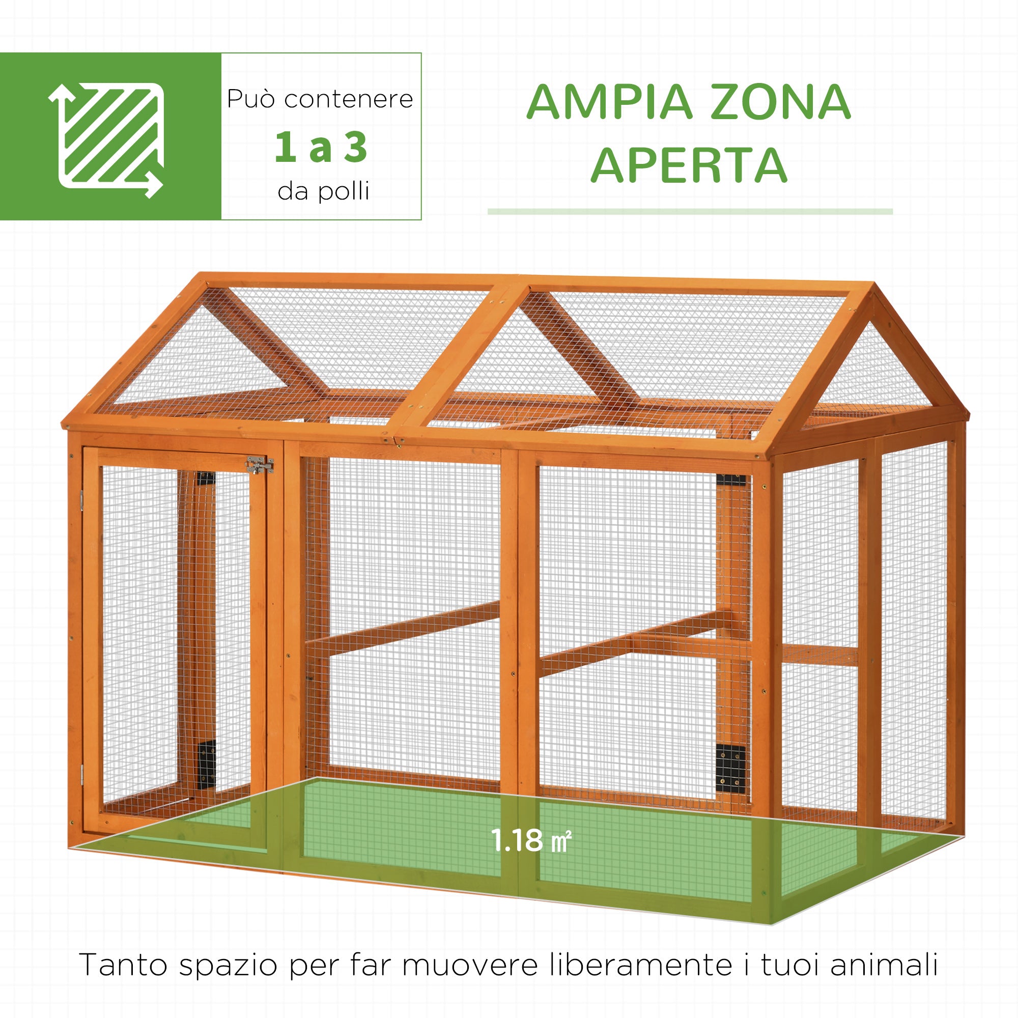 Easycomfort Gabbia per Galline in Legno con Porte Multiple e Rete in Metallo, 140x88.5x106cm, Arancione