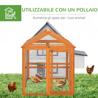 Easycomfort Gabbia per Galline in Legno con Porte Multiple e Rete in Metallo, 140x88.5x106cm, Arancione