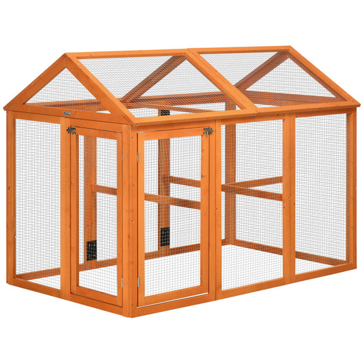 Easycomfort Gabbia per Galline in Legno con Porte Multiple e Rete in Metallo, 140x88.5x106cm, Arancione
