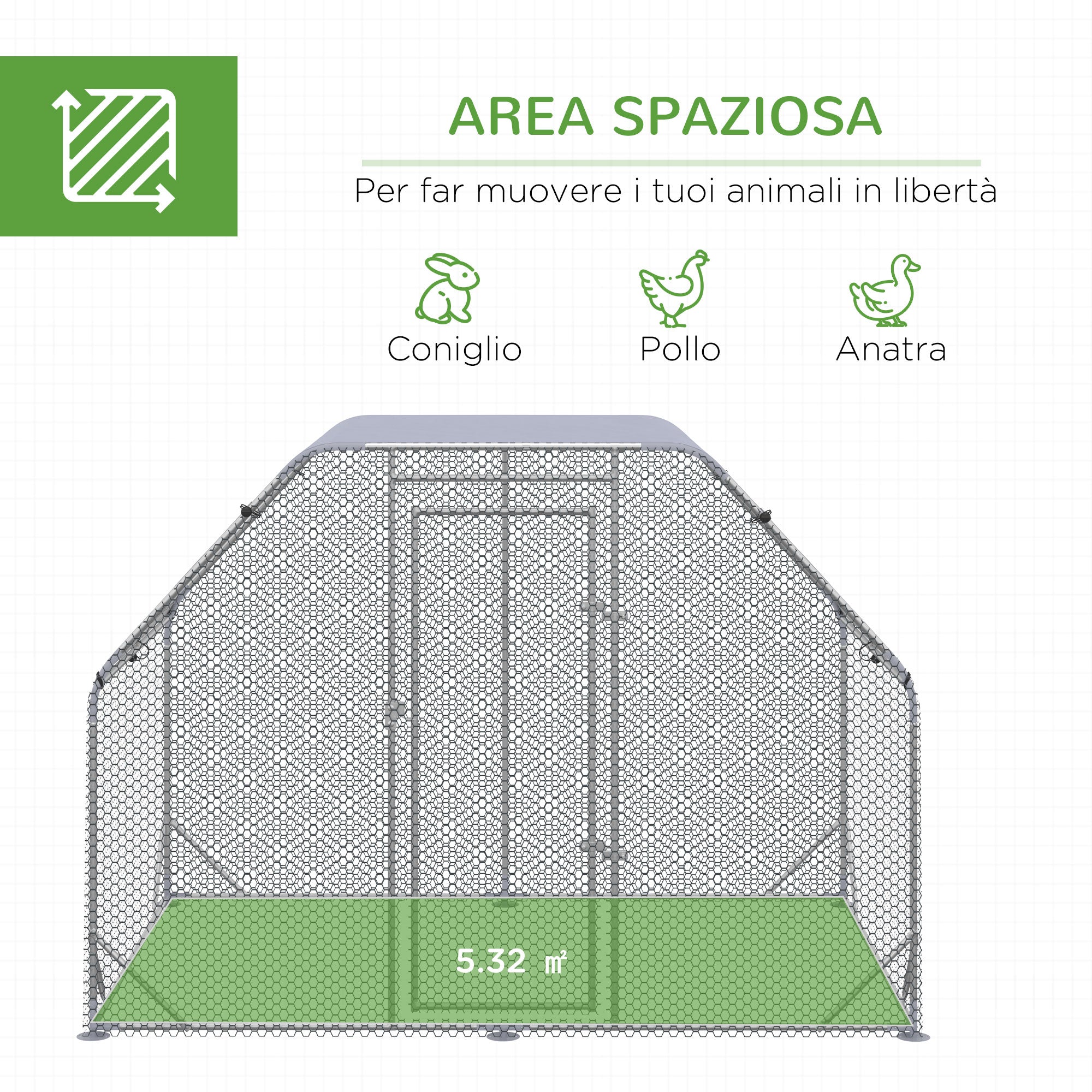 Easycomfort Recinto per Galline con telo di copertura per 4-6 polli in acciaio, 280x190x195 cm