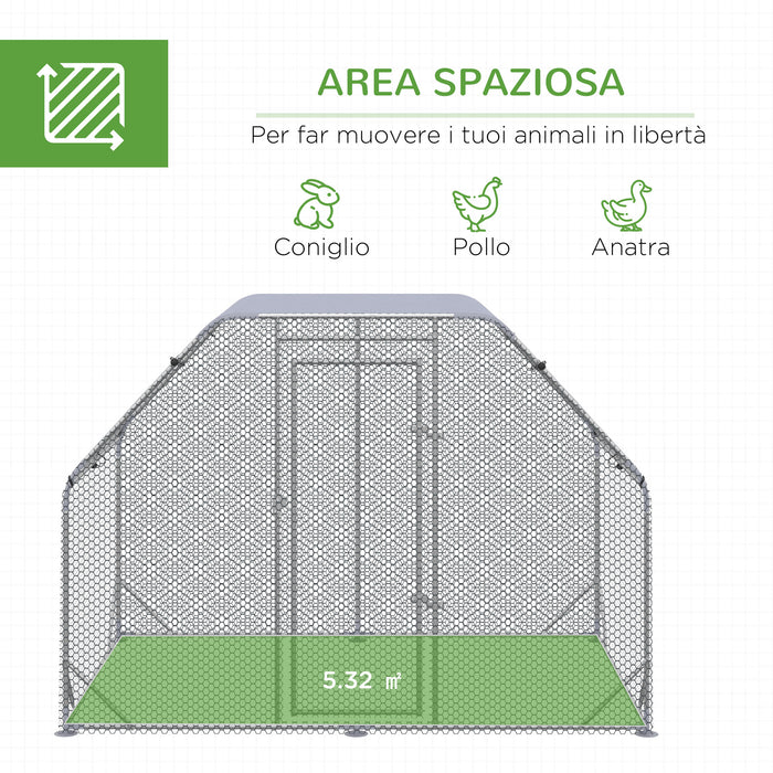 Easycomfort Recinto per Galline con telo di copertura per 4-6 polli in acciaio, 280x190x195 cm