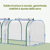 Serra a Tunnel in PVC Trasparente e Acciaio con Porte a Cerniera, 295x100x80 cm