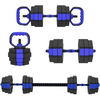 Set di pesi 4 in 1 regolabili da 25 kg con funzione di manubri, kettlebell e bilanciere, Blu