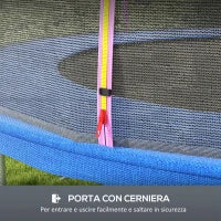 Rete di Protezione per Trampolini a 8 Pali con Ingresso con Cerniera, in PE, Ø366x180 cm, Nero e Rosa