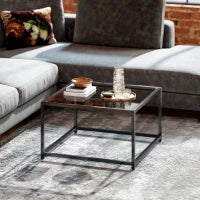 Tavolino Quadrato in Vetro Temperato e Acciaio, 68x68x39 cm, Nero