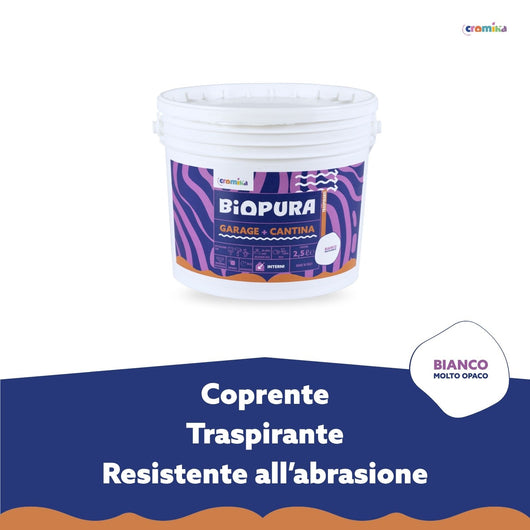 Pittura murale traspirante interni garage cantina linea biopura cromika *** formato 2.5 lt, confezione 1