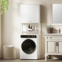 Mobile Bagno Sopra WC e Lavatrice con Armadietto e Ripiano Aperto, 64x20x180 cm, Bianco