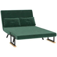 Divano Letto 3 in 1 in Tessuto Effetto Velluto con Schienale Regolabile e 2 Cuscini, 102x73x81 cm, Verde