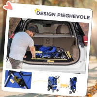 Passeggino per Cani Piccoli Pieghevole, Carrozzina per Cani con Ruote con Freni, Portabicchieri, Cestino Portaoggetti e Imbottitura Rimovibile e Lavabile, per Animali Domestici 10 kg, Blu