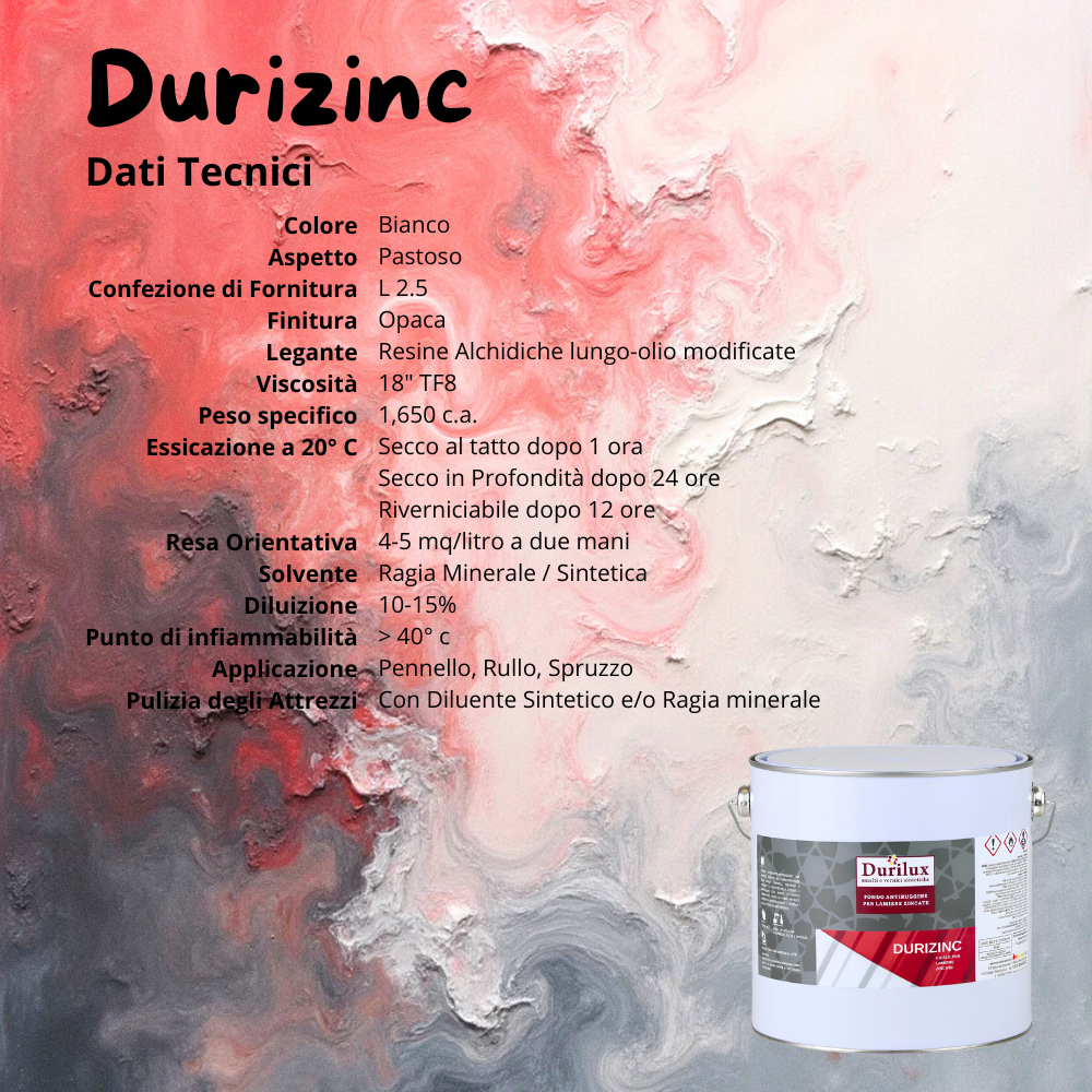 Durizinc fondo ancorante antiruggine lamiere zincate natura alchidica diluibile *** formato 2.5 lt, confezione 1