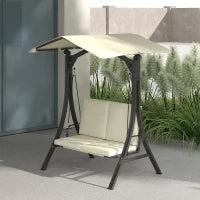 Dondolo da Giardino 2 Posti con Tettuccio Regolabile e Cuscini, 150x120x182 cm, Crema