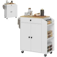 Carrello da Cucina con Cassetto, Armadio, Scaffale per Spezie, Portasciugamani, 82 x 38 x 86.5 cm, Bianco e Quercia