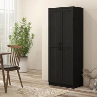 Mobile Credenza da Cucina con Doppia Porta e 2 Ripiani Regolabili, 60 x 40 x 160 cm, Nero