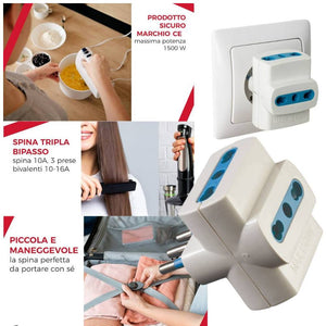 Adattatore reer 7310075 spina 2p+t 10a e 3 prese bipasso 10/16a bianco