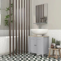 kleankin Mobile per Sotto del Lavabo Armadio Basso con 2 Porte e Ripiano Regolabile Stile Moderno 60x30x60 cm Grigio
