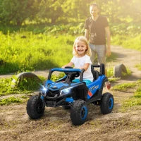 Auto Elettrica per Bambini UTV 12V con 2 Motori Telecomando 2,4G Velocità fino a 7 km/h Sistema di Sospensione Blu