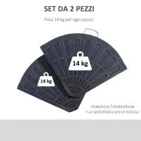 Set 2 Pesi per Ombrellone a Base a Croce da 28 kg con Design a Ventaglio, in Colofonia, 66x47x4.2 cm, Bronzo