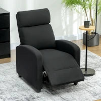 Poltrona Relax Reclinabile Manualmente con Poggiapiedi e Imbottita in Tessuto, Nero