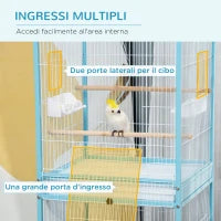 Gabbia per Uccelli 2 in 1 Voliera da Interni con 4 Ruote e Vassoi Estraibili, 51.5x50x140cm