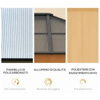 Gazebo da Giardino in Acciaio, Alluminio e Poliestere con Tetto in Policarbonato e Zanzariere, 2.94x3.60x2.67 m