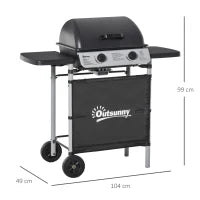 Barbecue a Gas con Coperchio, Bruciatori da 5.6kW, BBQ e Ruote, 104x49x99cm