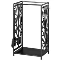 Potalegna per Camino in Acciaio e Antiruggine, Porta Legna per Interni ed Esterni con Design Elegante e 4 Attrezzi, 46x30x70 cm, Nero