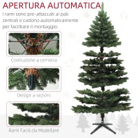 Albero di Natale in Plastica con 1050 Rami e Base Pieghevole in Acciaio, Ø120x180 cm, Verde