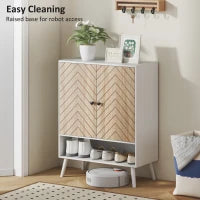 Scarpiera con Mensole Regolabili e Compartimento Aperto per 15 Paia di Scarpe, Bianco e Legno Naturale