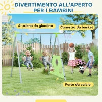 Gioco per Bambini 3 in 1 con Altalena da Giardino, Canestro e Porta da Calcio, 238x180x182 cm,, Verde e Grigio