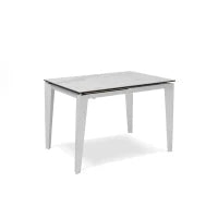 E-STYLO Tavolo allungabile con top in ceramica marmo bianco e vetro temperato, gambe in metallo bianco, 80cm X 120/170cm H. 76cm.