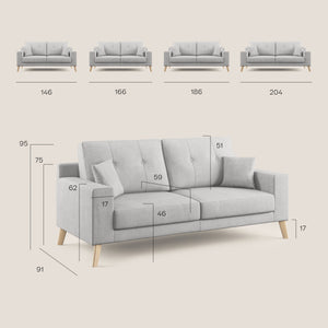 Divano 3 Posti 186x95x91 cm in Tessuto Beige