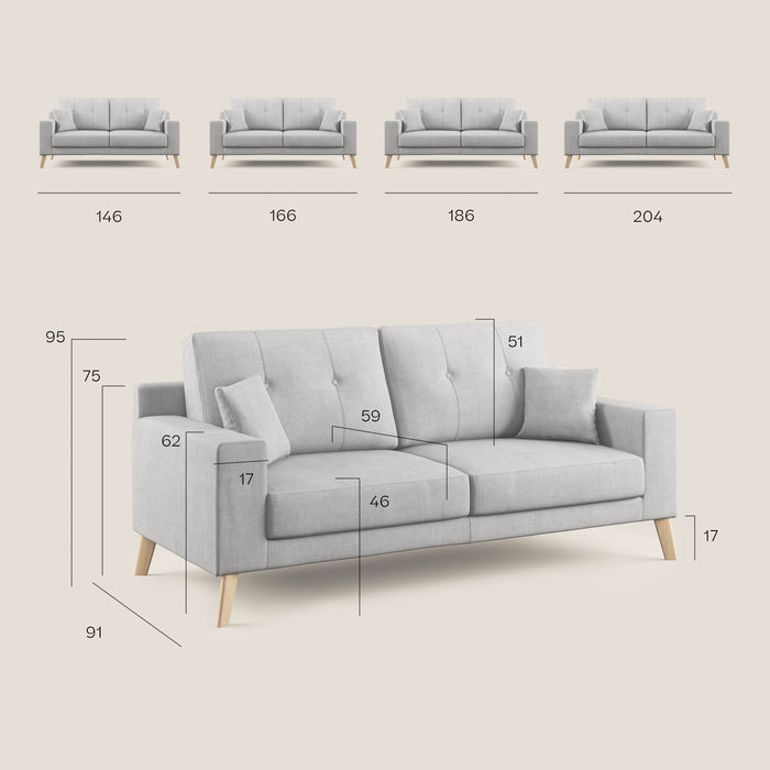 Divano 3 Posti 206x95x91 cm in Tessuto Grigio Chiaro