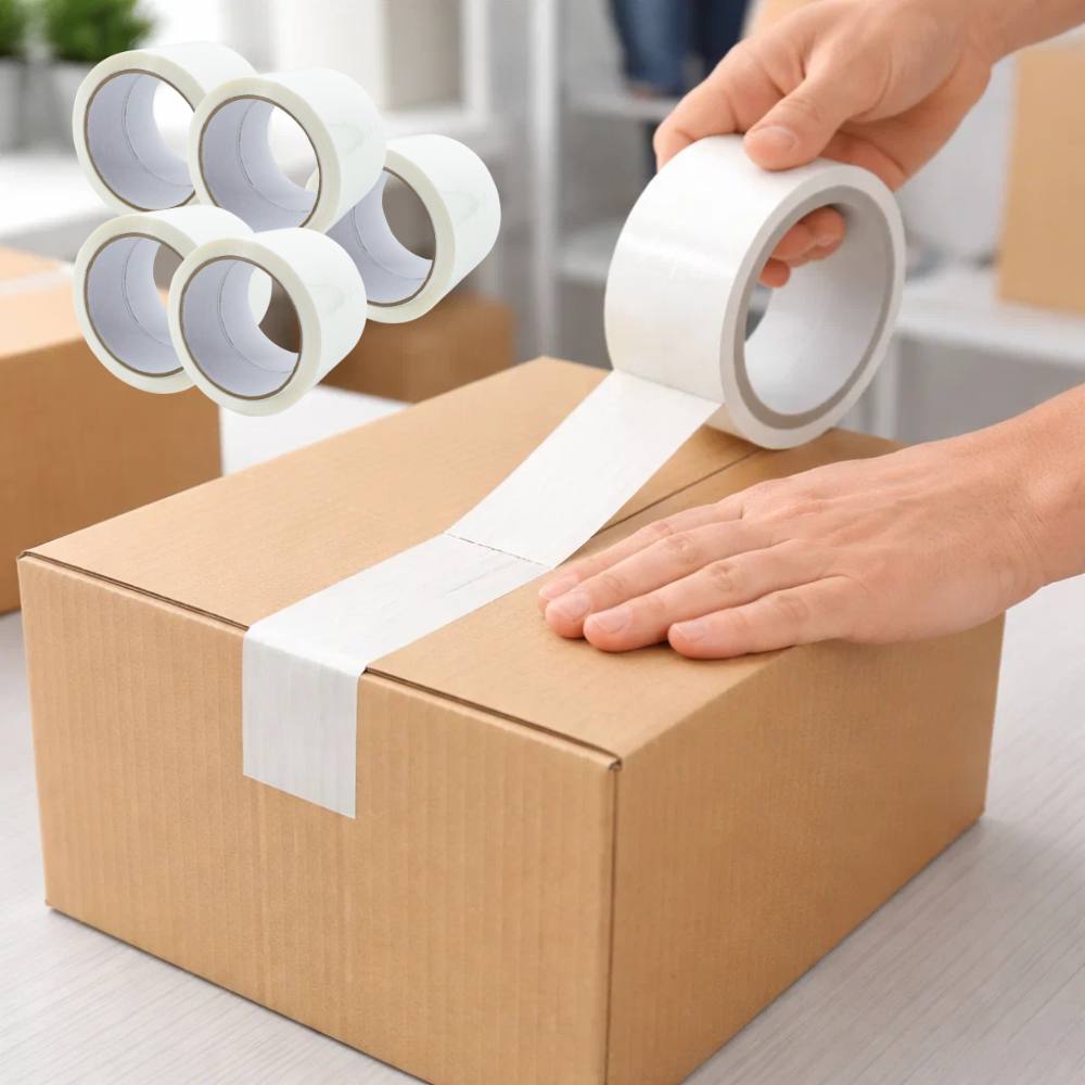 Kit 6 nastro adesivo silenzioso bianco 50x132m per imballaggi continui