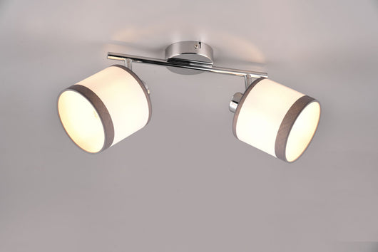 DAVOS BARRA 2 SPOTS ORIENTABILI METALLO CROMATO PARALUMI BIANCO E GRIGIO L. 35CM ATTACCO E14