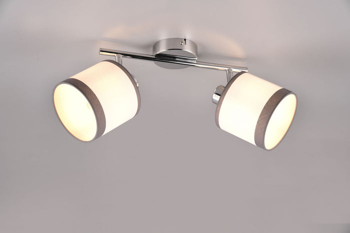 DAVOS BARRA 2 SPOTS ORIENTABILI METALLO CROMATO PARALUMI BIANCO E GRIGIO L. 35CM ATTACCO E14