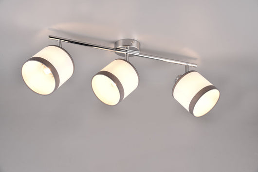 DAVOS BARRA 3 SPOTS ORIENTABILI METALLO CROMATO PARALUMI BIANCO E GRIGIO L. 58CM ATTACCO E14