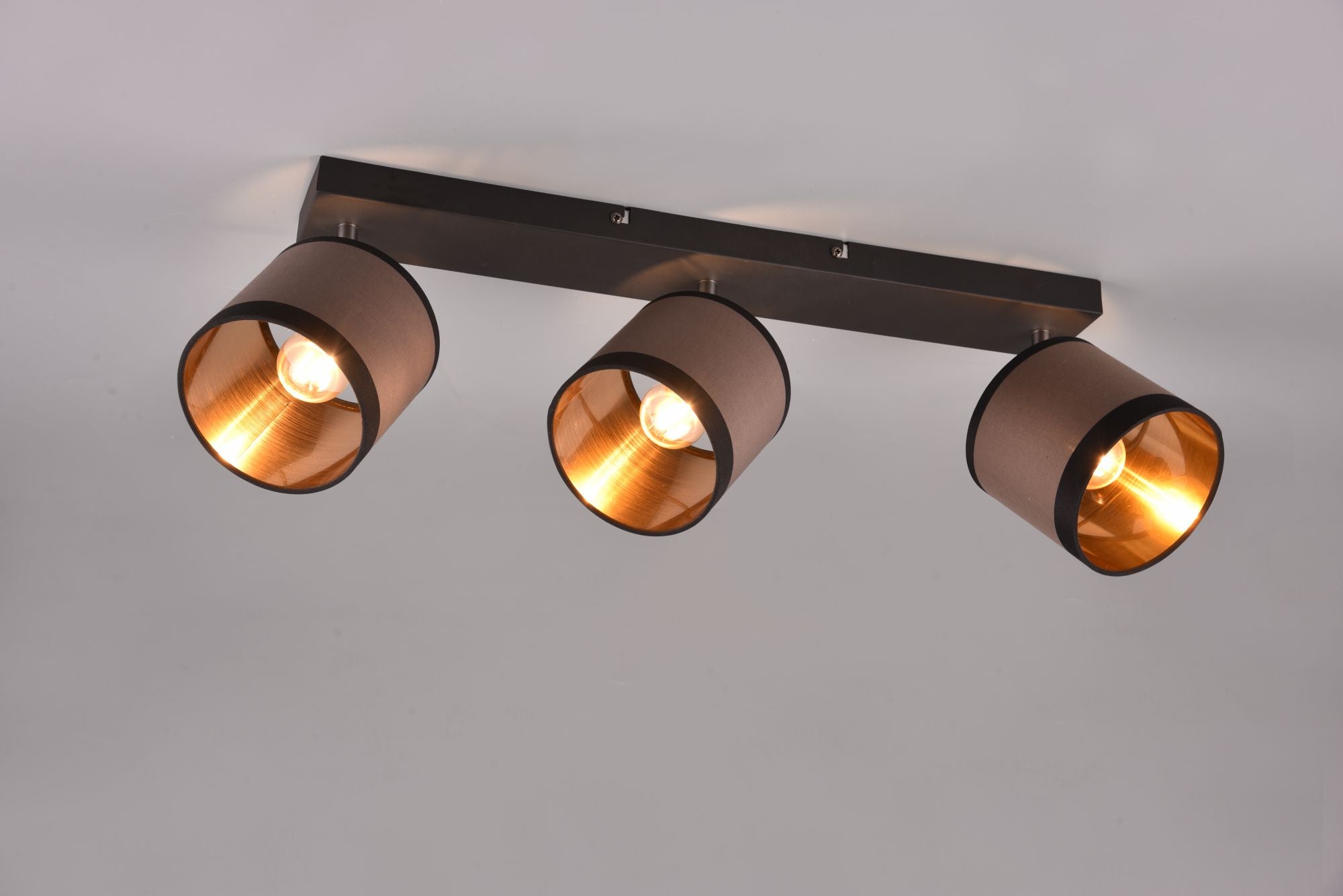 DAVOS BARRA 3 SPOTS ORIENTABILI METALLO CROMATO PARALUMI TORTORA E ORO L. 58CM ATTACCO E14