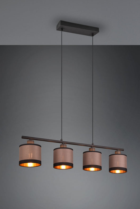 DAVOS SOSPENSIONE METALLO NERO 4 PARALUMI TORTORA E ORO L. 75CM 4 LUCI ATTACCO E14