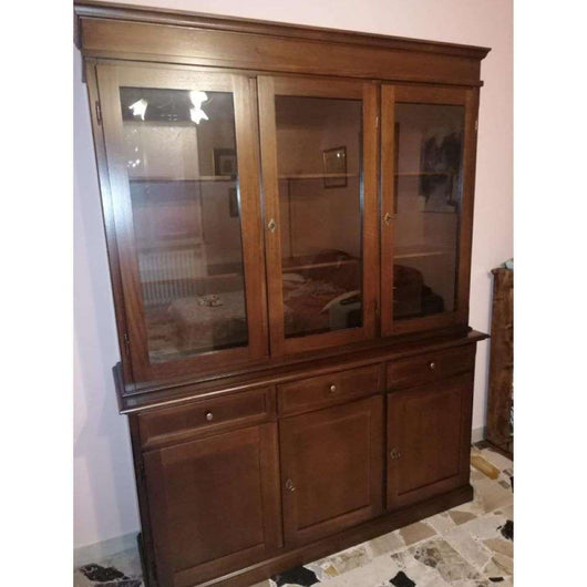 Cristalleria color noce con 6 ante 3 cassetti in stile classico in legno e mdf con rifinitura in noce lucido 156x42x205 H