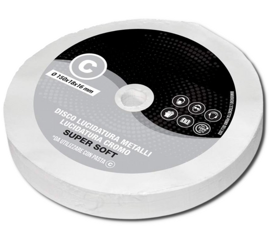 Disco Lucidatura In Cotone Super Soft 150 mm Per Lucidare A Specchio Alluminio Acciaio Inox Cromature Metalli Ottone Rame Plexiglass Da Mola Lucidante