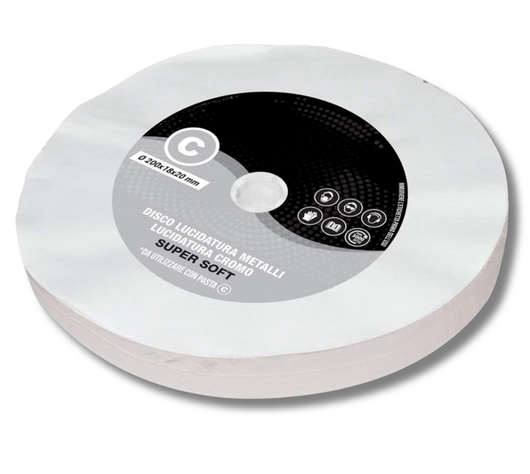 Disco Lucidatura In Cotone Super Soft 200 mm Per Lucidare A Specchio Alluminio Acciaio Inox Cromature Metalli Ottone Rame Plexiglass Da Mola Lucidante