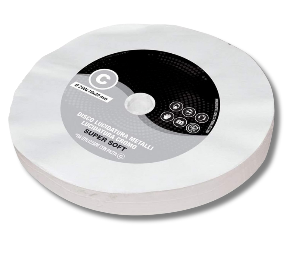 Disco Lucidatura In Cotone Super Soft 200 mm Per Lucidare A Specchio Alluminio Acciaio Inox Cromature Metalli Ottone Rame Plexiglass Da Mola Lucidante