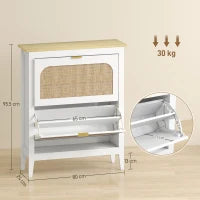 Scarpiera Slim Stile Boho con 2 Cassetti Ribaltabili per 14 Paia di Scarpe, 80x24x95.5 cm, Bianco