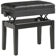 Sgabello per Pianoforte con Altezza Regolabile e Contenitore in Legno e Finta Pelle, 63x35x46-56cm, Nero