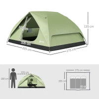 Tenda da Campeggio per 3 Persone Impermeabile con Tasche, Gancio per Lanterna e Borsa di Trasporto, Verde
