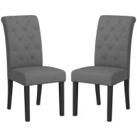 Set di 2 Sedie per Sala da Pranzo e Cucina con Gambe in Legno, Rivestimento in Lino, 47 x 61 x 101 cm, Grigio Scuro