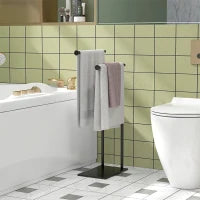 Porta Asciugamani Bagno da Terra Autoportante a 2 Bracci in Metallo, 35.5x20x78cm, Nero